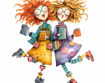 Clipart de Hermanas: Imágenes JPG de Mejores Amigas Excéntricas para Diarios (10 Descargas Digitales)