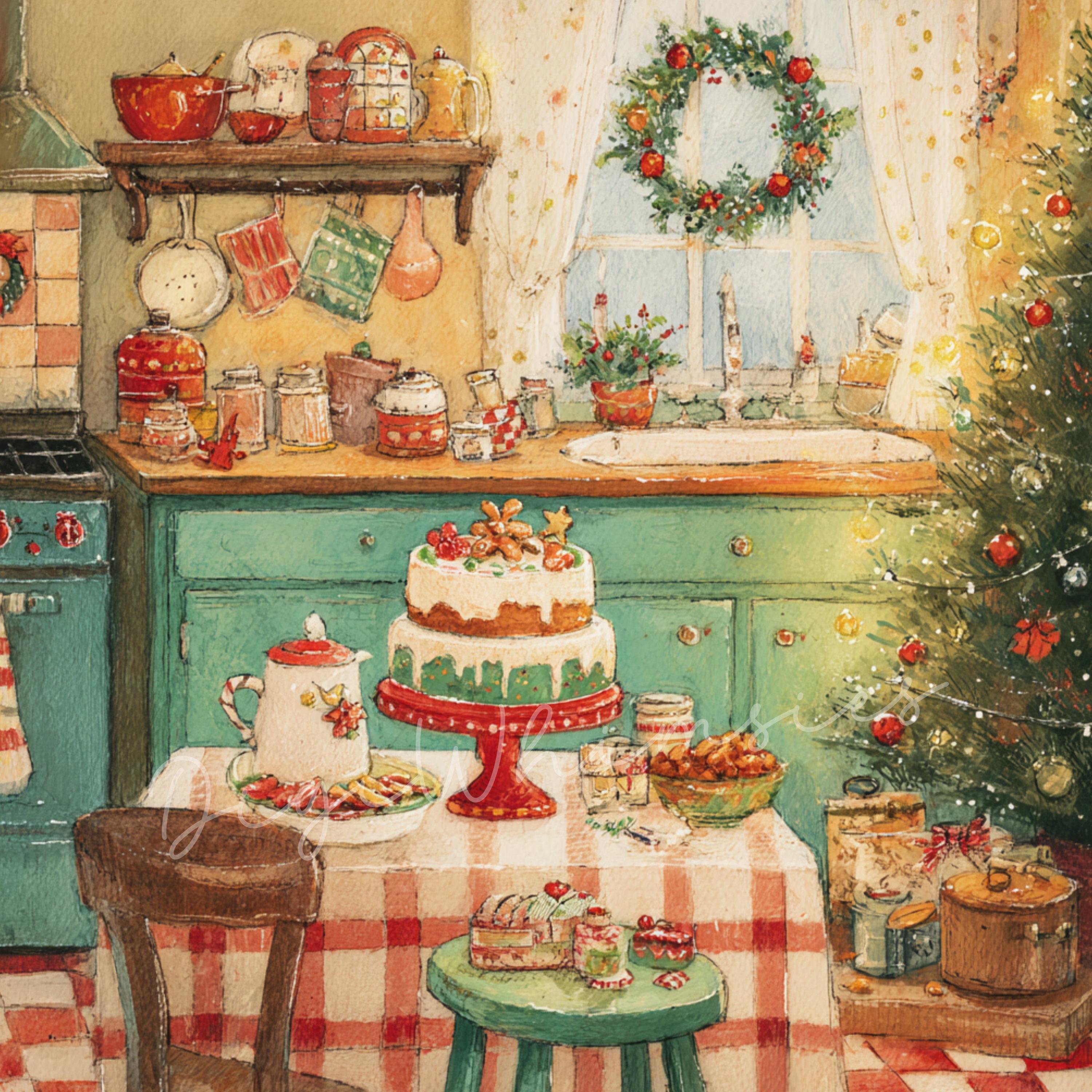Christmas Kitchen Clipart – Whimsical House Interior Baking Holiday ...