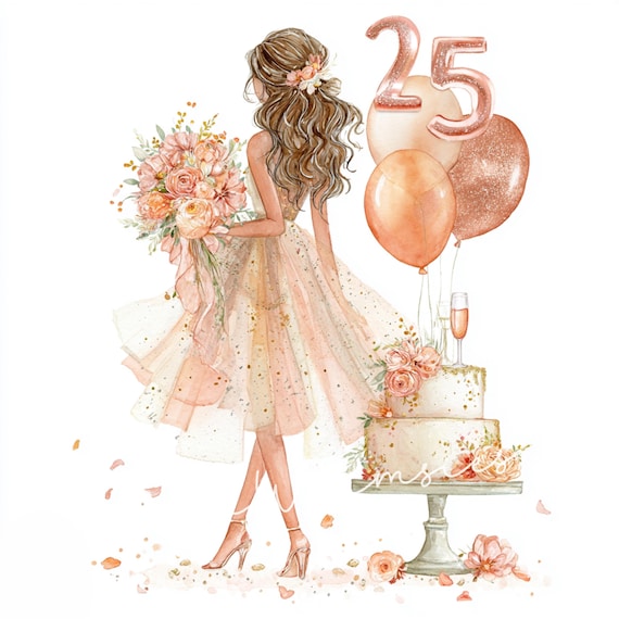25th Birthday Girl Clipart: Elegant Party Illustrations (10 Jpgs) - Etsy  Israel