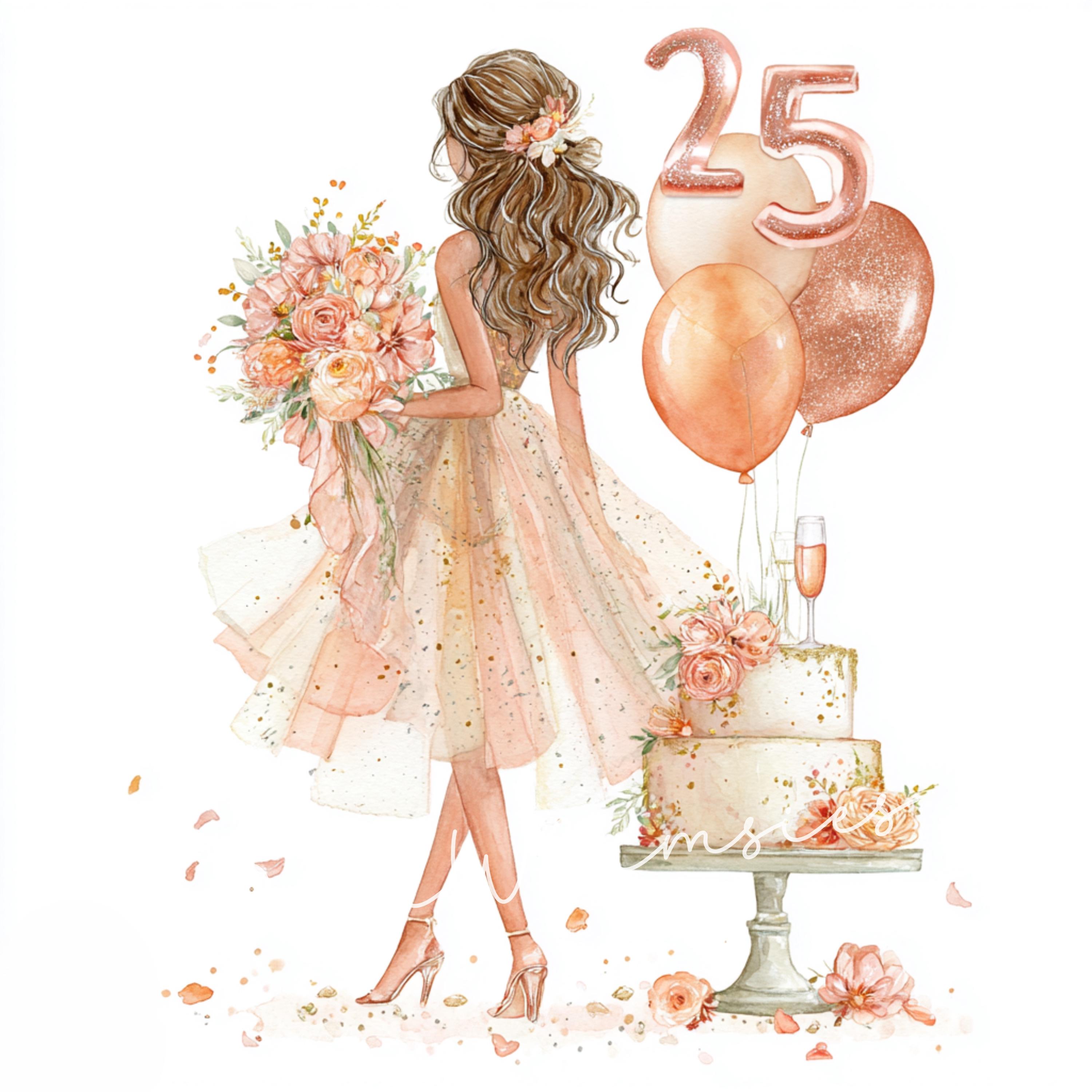 birthday dress 25 25th Girl Clipart: Elegant Party Illustrations (10 JPGs) Size:Child-8 collage sheets Licensing Terms V-Neck beach wedding dress A-line wedding dress with