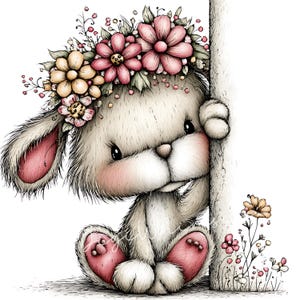 20 Peeking Quirky Bunny Clipart: Spring Flower Peeping Rabbit Graphics ...