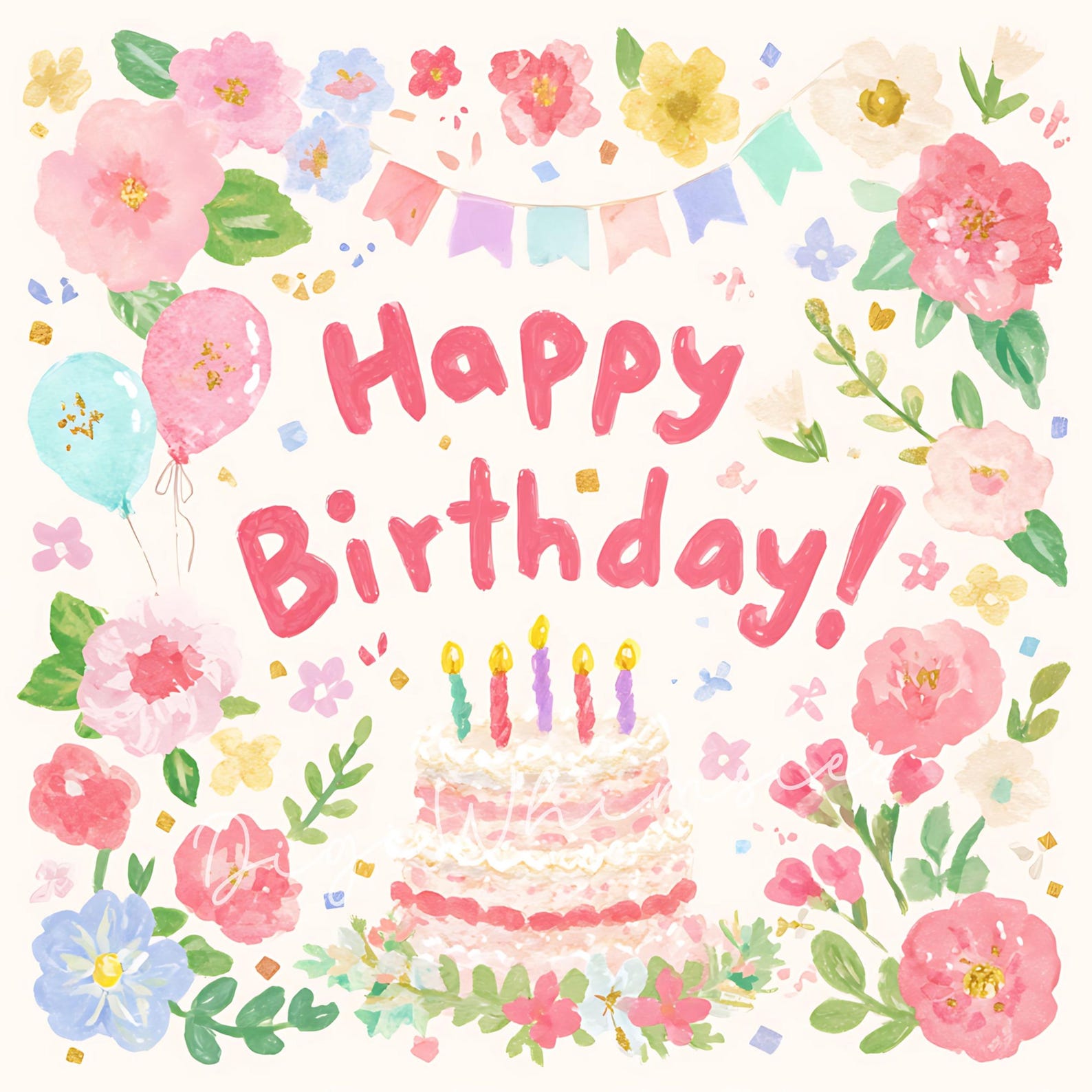 Happy Birthday Clipart | Floral Spring Birthday Watercolor | Preppy ...