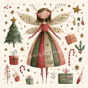 Whimsical Christmas Fairy Clipart: Magical Holiday Ephemera, Card Making (JPG Digital Download)