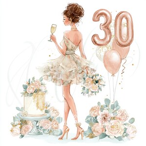 10 cliparts de alta resolução para meninas de 30 anos, JPGs, lindas moças, comemoração de aniversário de 30 anos, festa, scrapbooking, criação de cartões, Jpg