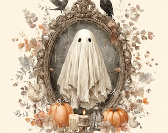 12 Watercolor Ghost Clipart: Vintage Spooky Frames, Junk Journal (JPGs, Digital Download)