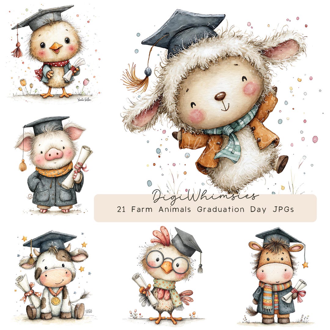 21 Farm Animals Graduation Day Baby Animals Clipart, Nursery Art, Funny ...