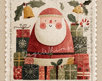 Watercolor Christmas Stamp Clipart 10 Santa Holiday JPG Digital Download