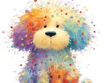 Watercolor Dog Clip Art: Funny Puppy Illustrations for Scrapbooking (JPG)