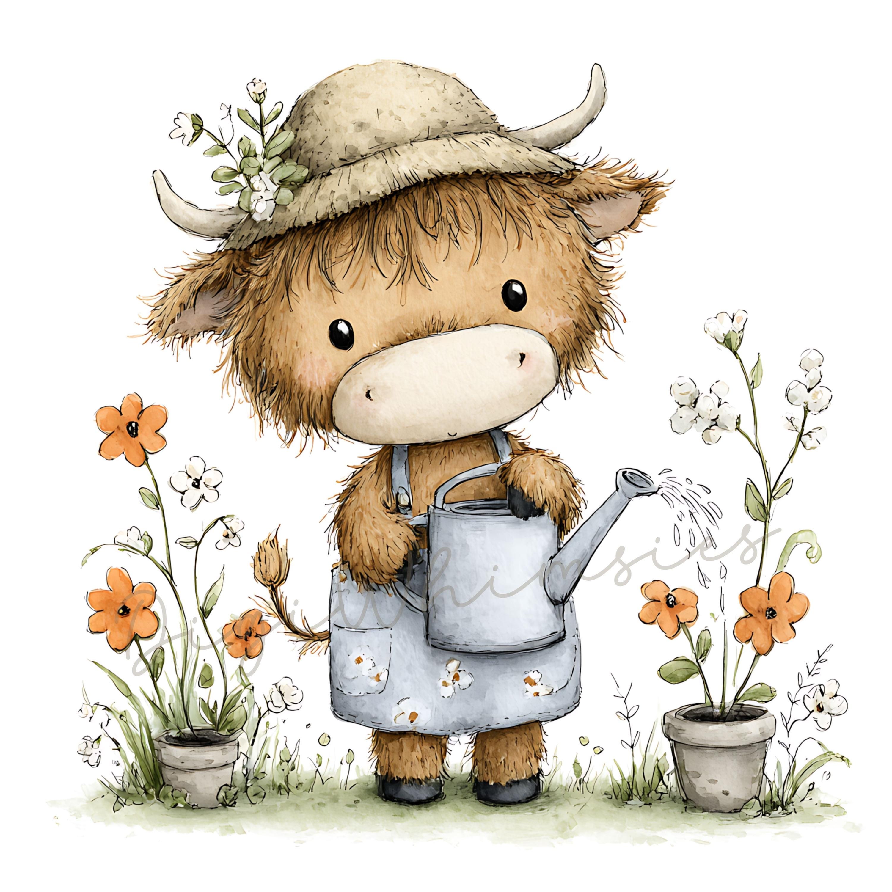 Baby Highland Cow Clipart Set: Watercolor Farmhouse Nursery Animals ...