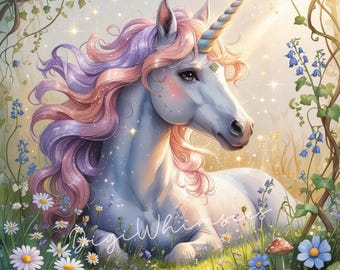 Unicorn Clipart: Magical Cottagecore Rainbow JPGs (Digital Download, 10 High-Res Files, 12x12&quot;)