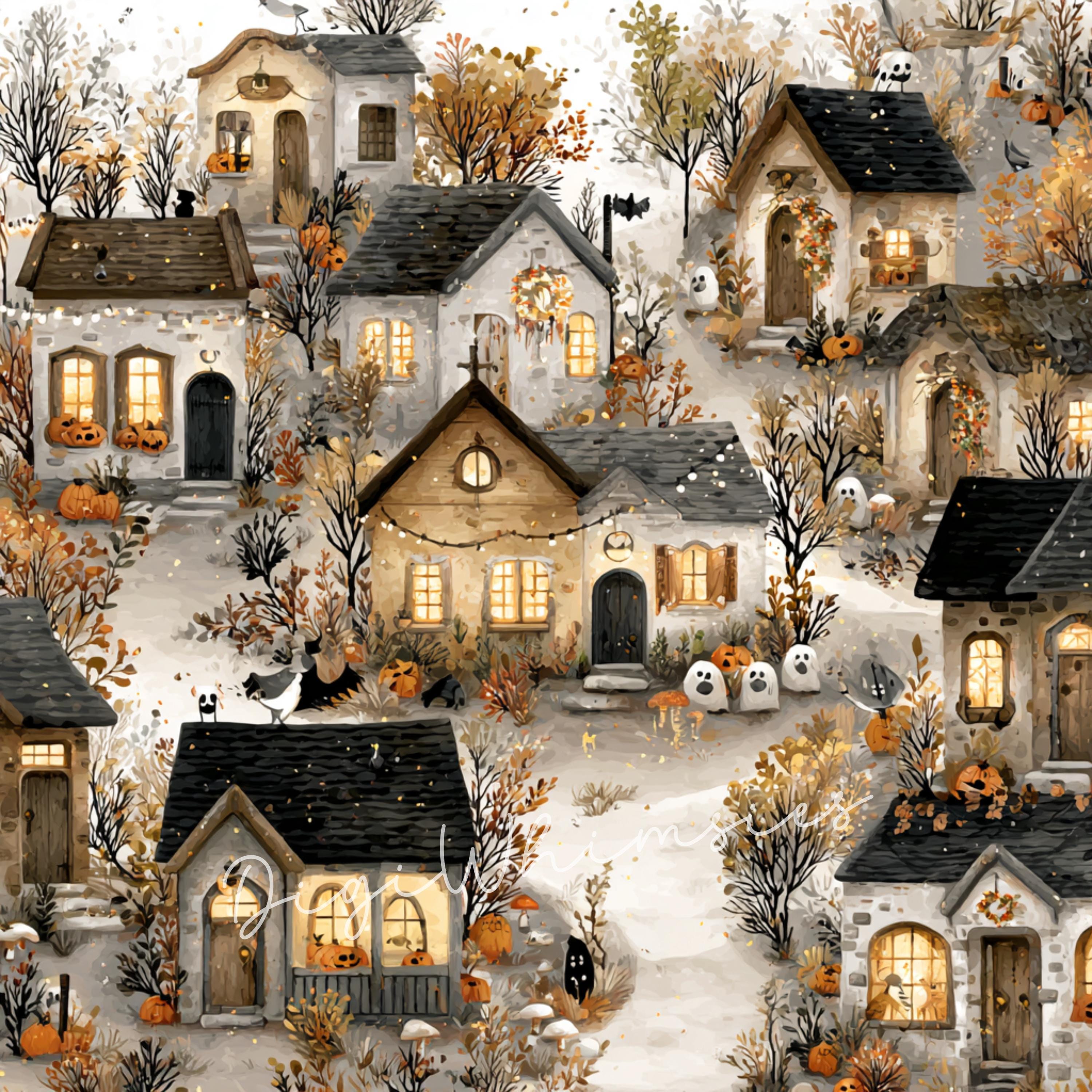 12 Watercolor Halloween Houses Clipart: Spooky Village Illustrations ...