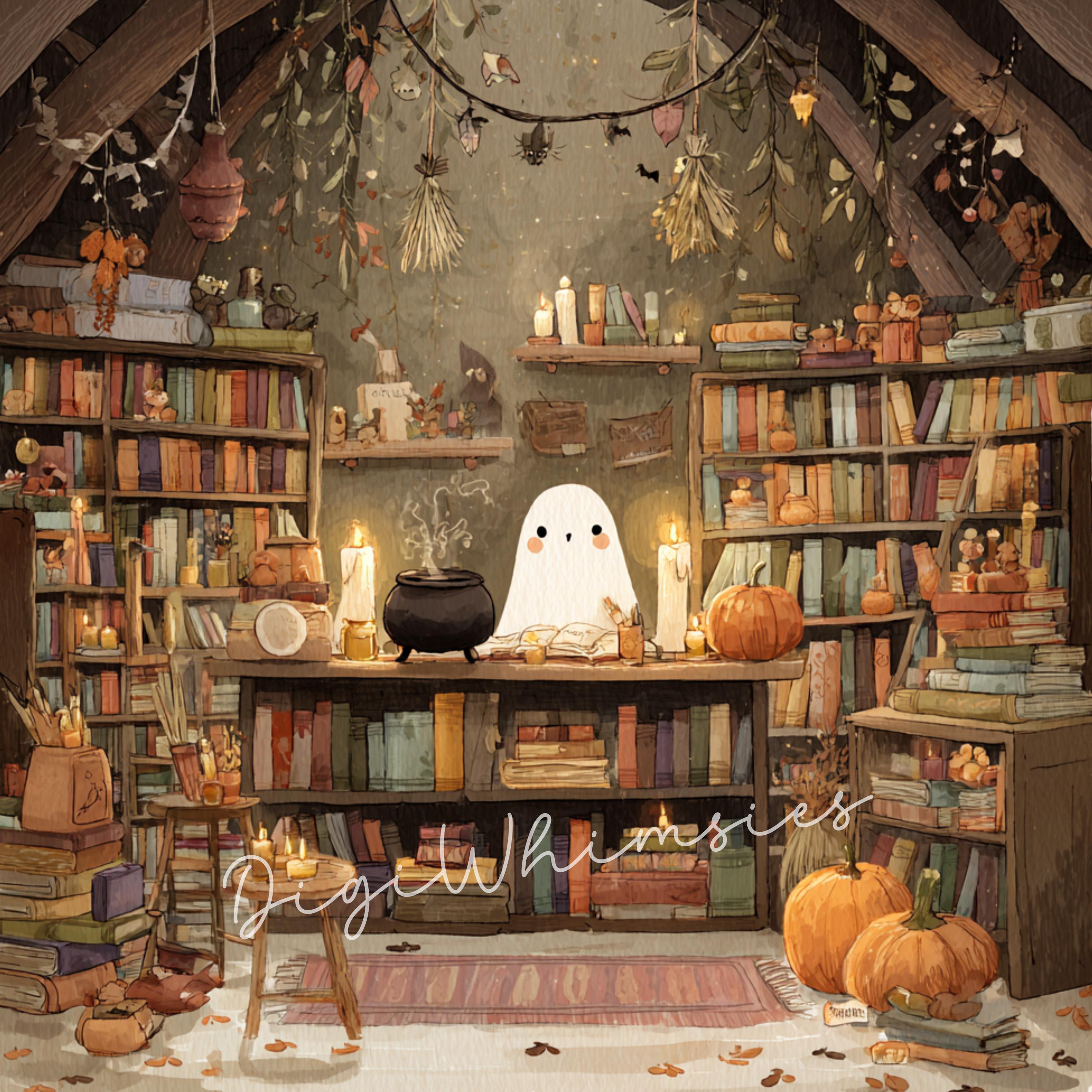 Spooky Library Clipart: Halloween Bookshop Art (digital Download, 10 ...