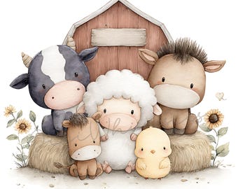 17 Baby Farm Animals Clipart Barn Nursery Baby Watercolor JPGs
