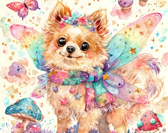 Fairy Dogs Clipart: Whimsical Puppy Illustrations (10 High-Res JPGs)