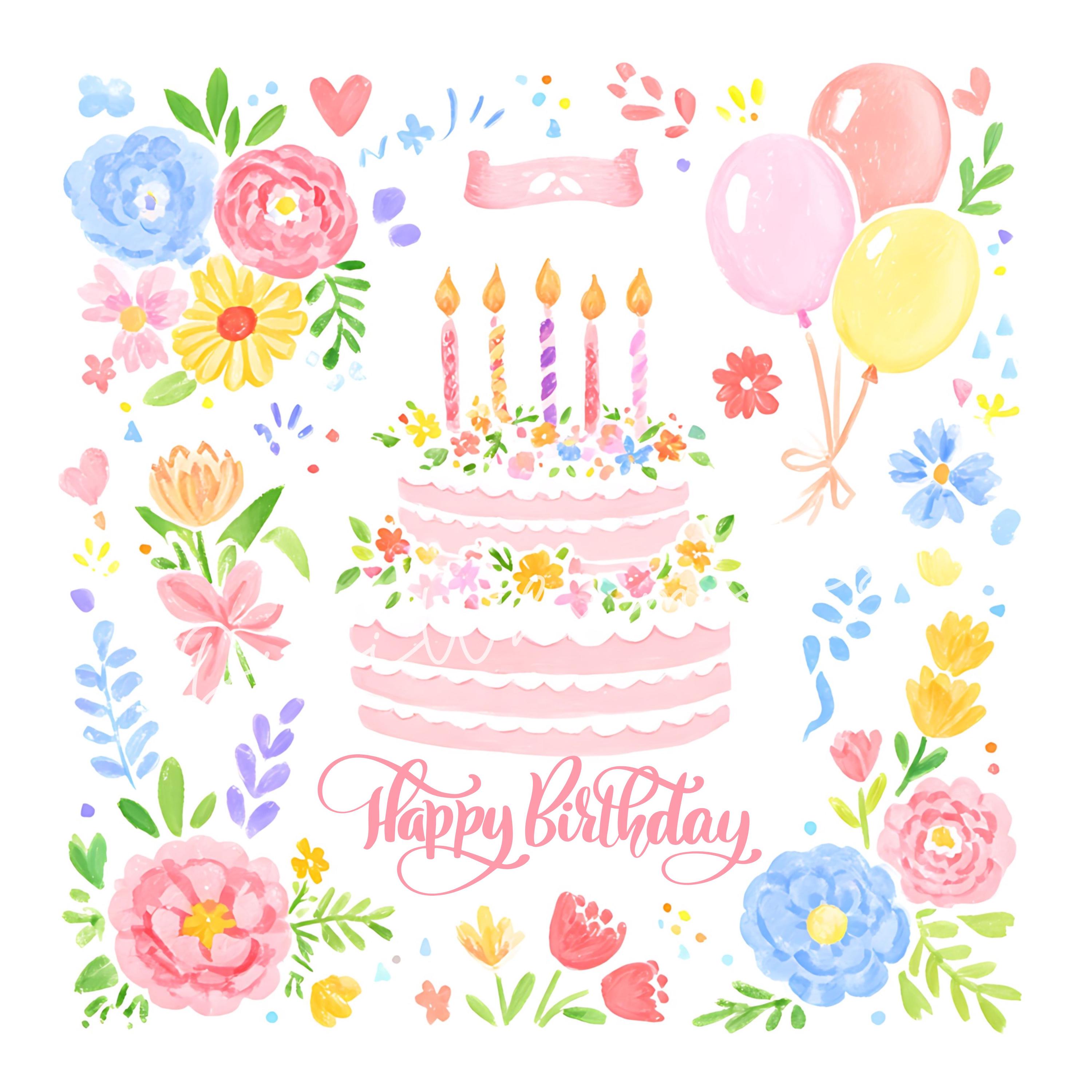 Happy Birthday Clipart | Floral Spring Birthday Watercolor | Preppy ...