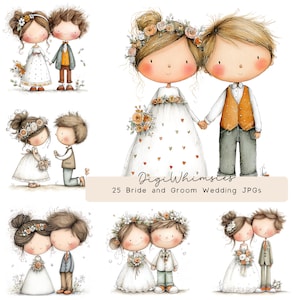 25 Hochzeit Clipart süße Braut und Bräutigam Ehepaar Illustrationen Aquarell JPGs Digitaler Download
