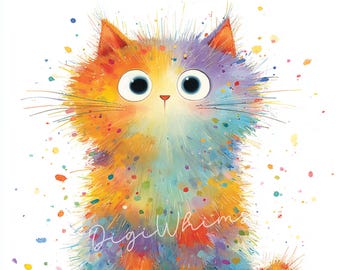 Watercolor Cat Clipart: Funny Quirky Cat Art, Junk Journaling (10 JPGs)