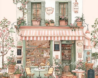 12 Paris Bakery Clipart: Watercolor Cafe, Croissants (JPG Digital Download)