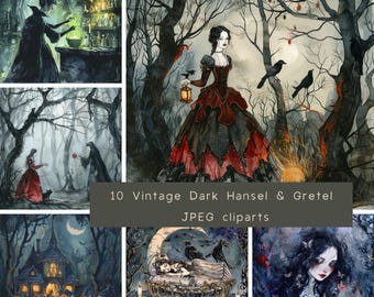 Vintage Gothic Snow White Clip Art: Halloween Junk Journal Ephemera (10 JPGs)