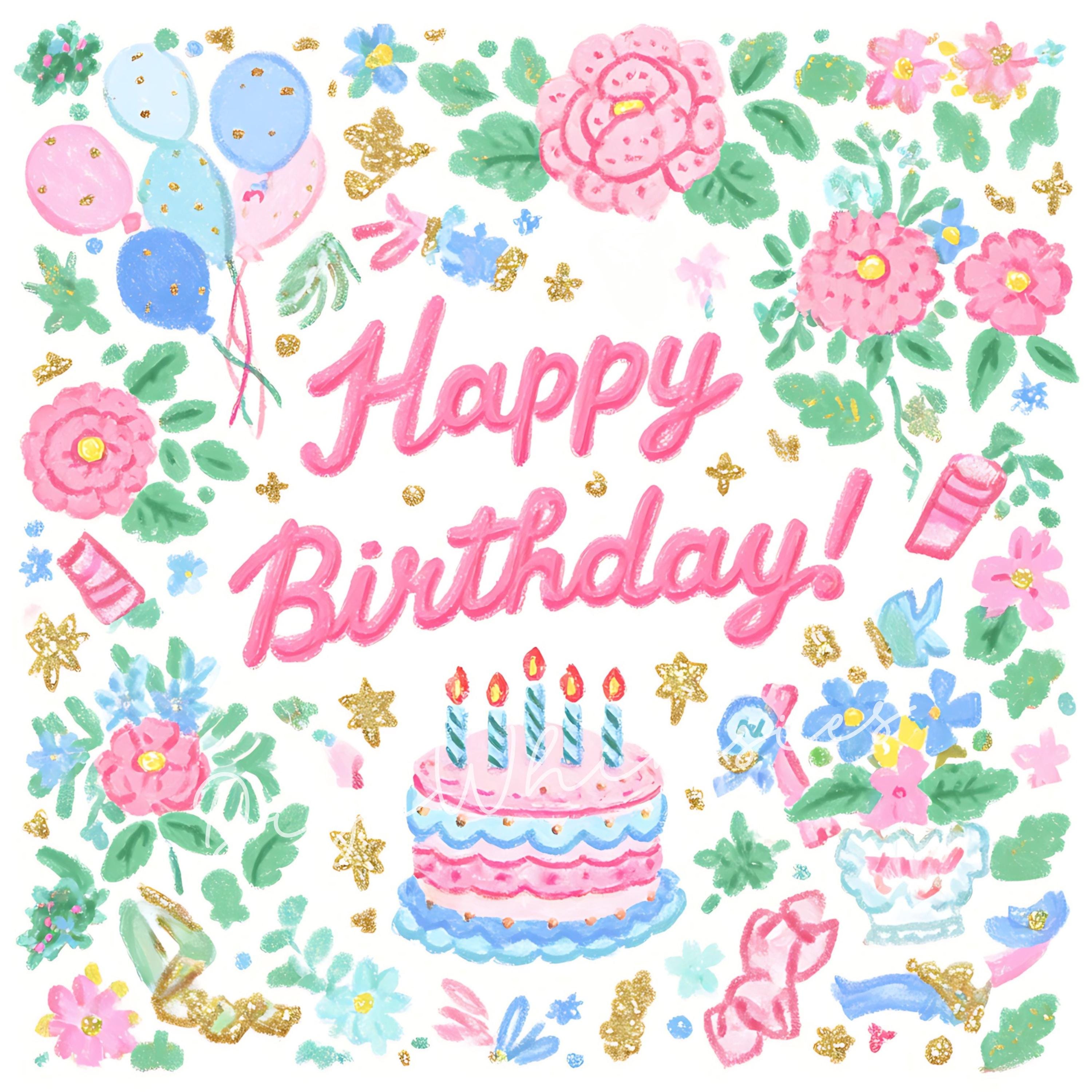 Happy Birthday Clipart | Floral Spring Birthday Watercolor | Preppy ...