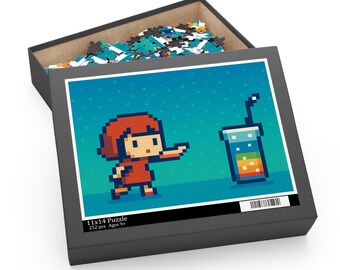 252 Piece Pixel Art Puzzle, Retro Girl and Rainbow Soda
