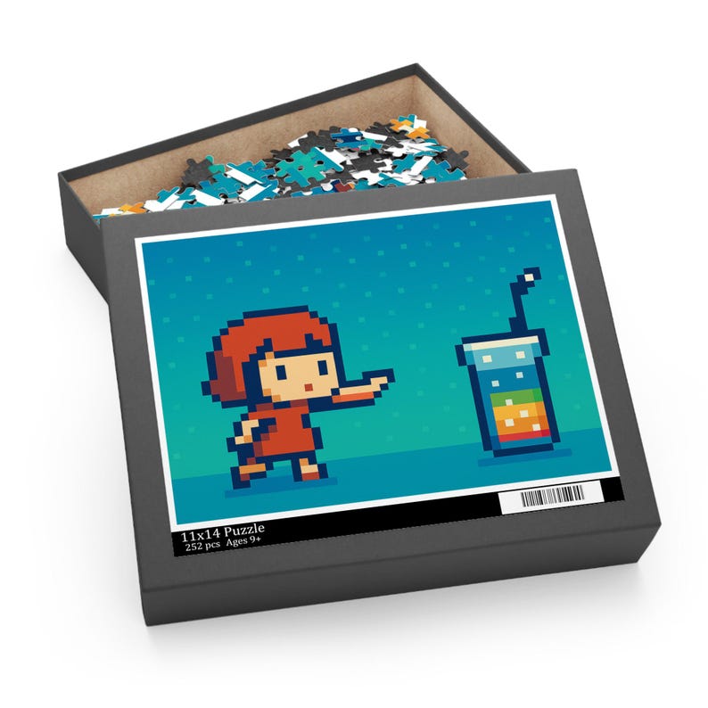252 Piece Pixel Art Puzzle, Retro Girl and Rainbow Soda Bild 1