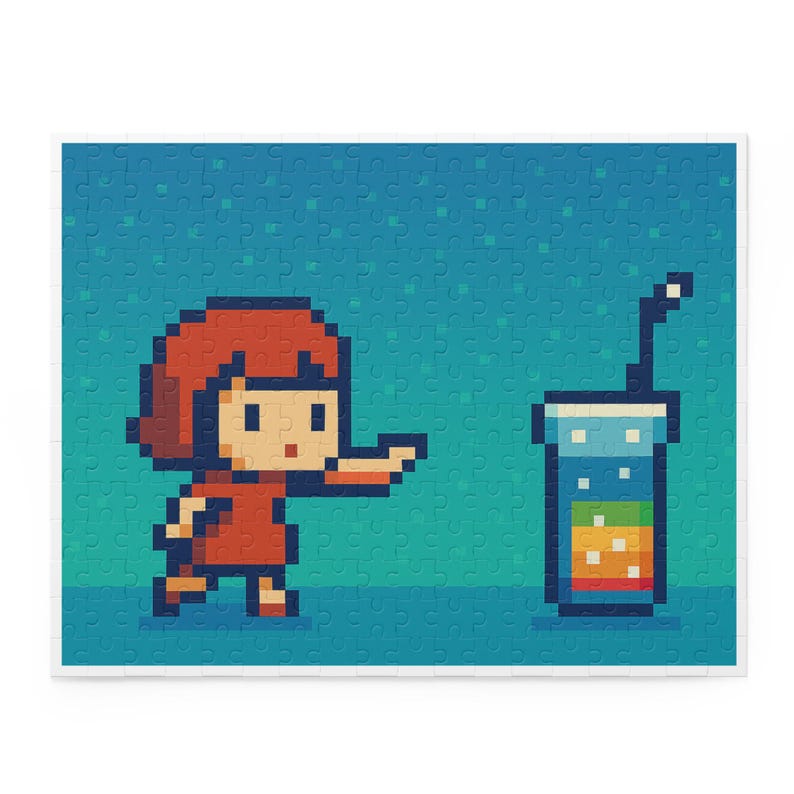 252 Piece Pixel Art Puzzle, Retro Girl and Rainbow Soda Bild 3