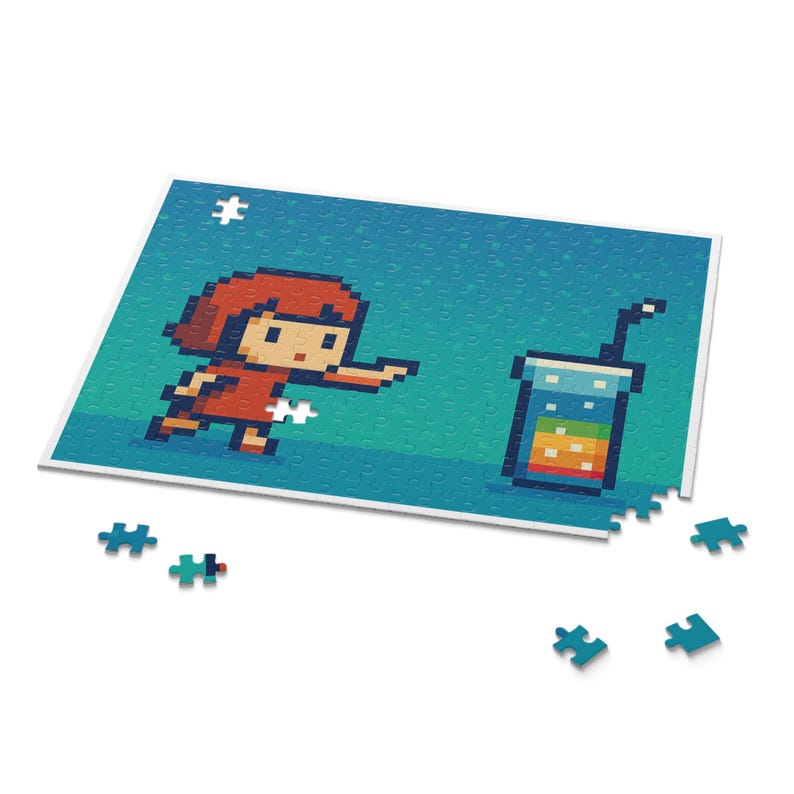252 Piece Pixel Art Puzzle, Retro Girl and Rainbow Soda Bild 2