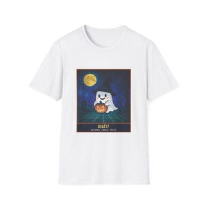Pixel Art Ghost Halloween T-Shirt, Witch Hat Ghost and Pumpkin, Japanese Retro Game Tee image 2