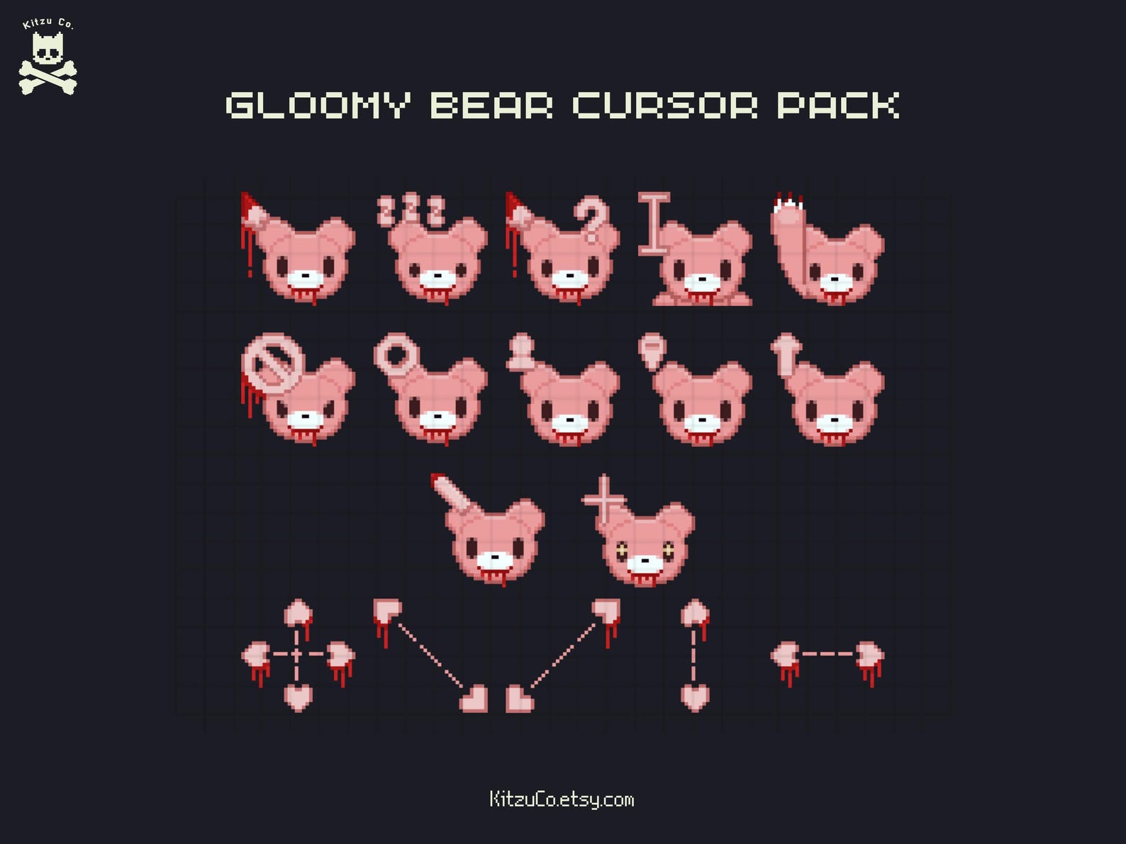 Kawaii Pink Dreary Bear Pixel Cursor Pack for Windows | Instant ...
