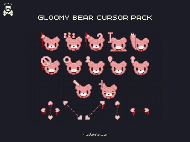 Kawaii Dreary Bear Pixel Cursor Pack for Windows | Instant Download ...