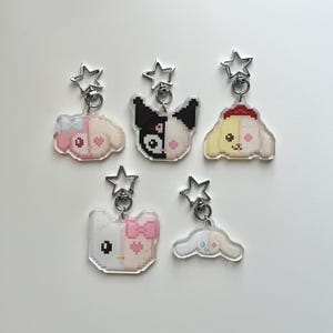 Guro-Kawaii Half-Skull Character Acrylic Keychains | Melody, Kuro, Purin, HKitty & Cinna