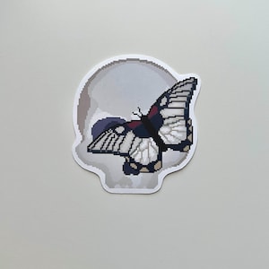 Goth Skull-Butterfly Pixel Art Sticker (Waterproof) | Journals, Water Bottles, Phone Cases, etc.