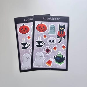 Spooky Halloween Pixel Art Sticker Sheet (Waterproof) | Journals, Phone Cases, Water Bottles, etc.