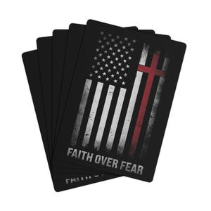 Jeu de cartes de poker Faith Over Fear, cartes à jouer classiques, cadeau pour les joueurs, indispensable pour une soirée poker, thème drapeau américain
