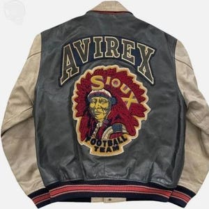 AVIREX 90s leather stadium jumper Indian Avirex Indian - Etsy