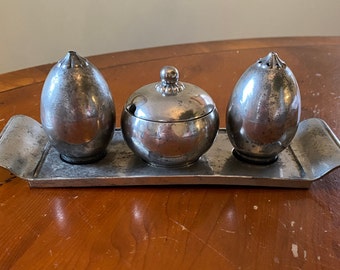 RARE! Just Andersen Salt and Pepper Set, Pewter, Art Deco, 1930s, Danish, Modern,