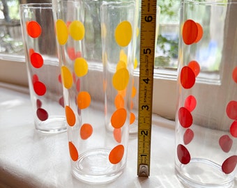 Set of 4 MCM Drinking Glasses, Warm Color Dots, Tom Collins, Vintage Drinkware, Gorgeous, Cheerful, Lighthearted!