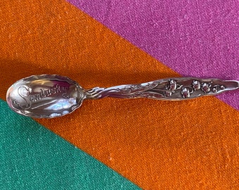 Vintage and Unique Souvenir Sterling Silver Spoon from Sandusky, Ohio w/ Lily of the Valley Handle