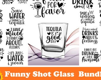 Paquete SVG de 20 frases sobre vasos de tequila / 20 diseños divertidos para beber (descarga digital)