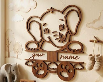 Niedliches Elefant-Namensschild SVG - personalisiertes Tier-Kinderzimmerdekor (Digitaler Download)