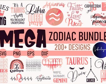 Paquete de diseños astrológicos en formato SVG y PNG del zodíaco: más de 200 diseños (descarga digital)