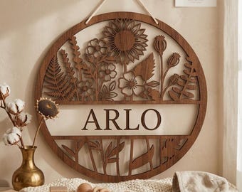 Wildblumen Namensschild SVG: Laser Cut florales Schild (Digitaler Download)