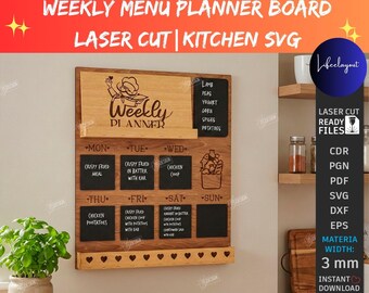 Planificador de menús semanales cortado con láser/SVG de cocina/Planificador de comidas