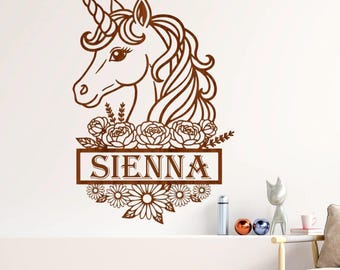 Enhörningsnamnskylt SVG: Laserskuren väggdekoration för personligt bruk (digital nedladdning)