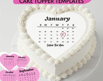 2026 Burn Away Cake Topper Calendar Template, Heart Design (Digital Download, SVG, PNG, PDF)