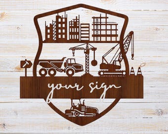 Byggnadsnamnskylt SVG - Fordonstema personlig konst laserskuren (digital nedladdning)