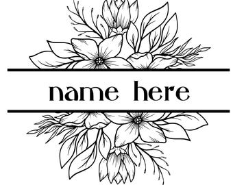 Floral Name Sign PNG, Split Flower Monogram (Digital Download)