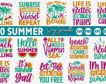 Paquete de archivos SVG de verano: playa, Aloha, archivos de corte tropicales (descarga digital)