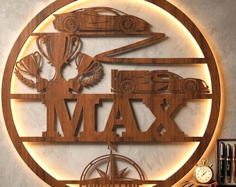 Letrero con el nombre de un coche de carreras: Decoración de pared con diseño de vehículo cortada con láser (Descarga digital)